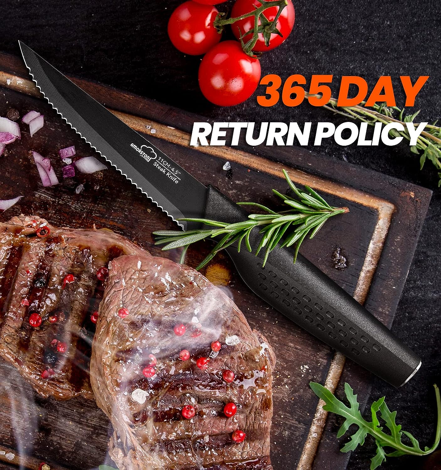 Steak Knives, Steak Knives Set of 8, Stainless Steel Steak Knife Set, Serrated Steak Knives Dishwasher Safe, Elegant Black