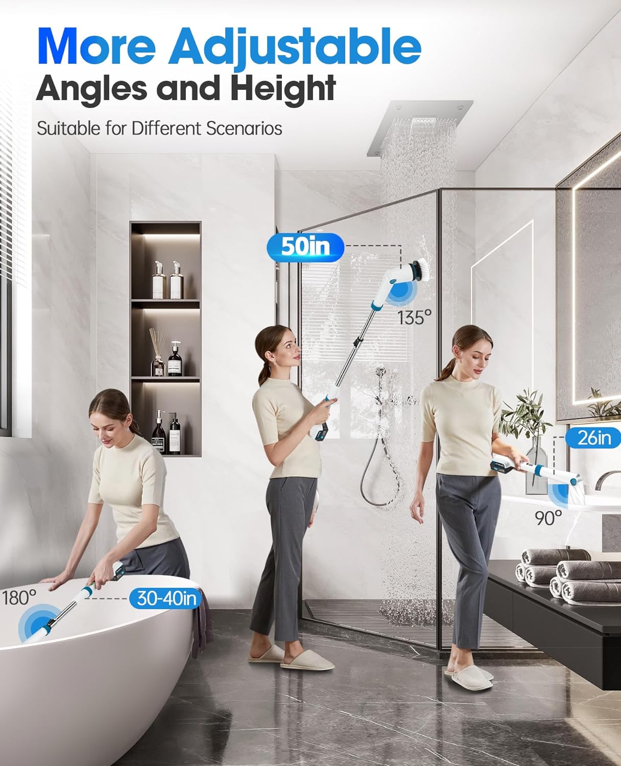 Electric Spin Scrubber, Electric Scrubber for Cleaning, 1200 RPM Shower Scrubber, 50inch Long Handle Electric Cleaning Brush 2000mAh Battery Cordless Power Spin Scrubber with 8 Brushes