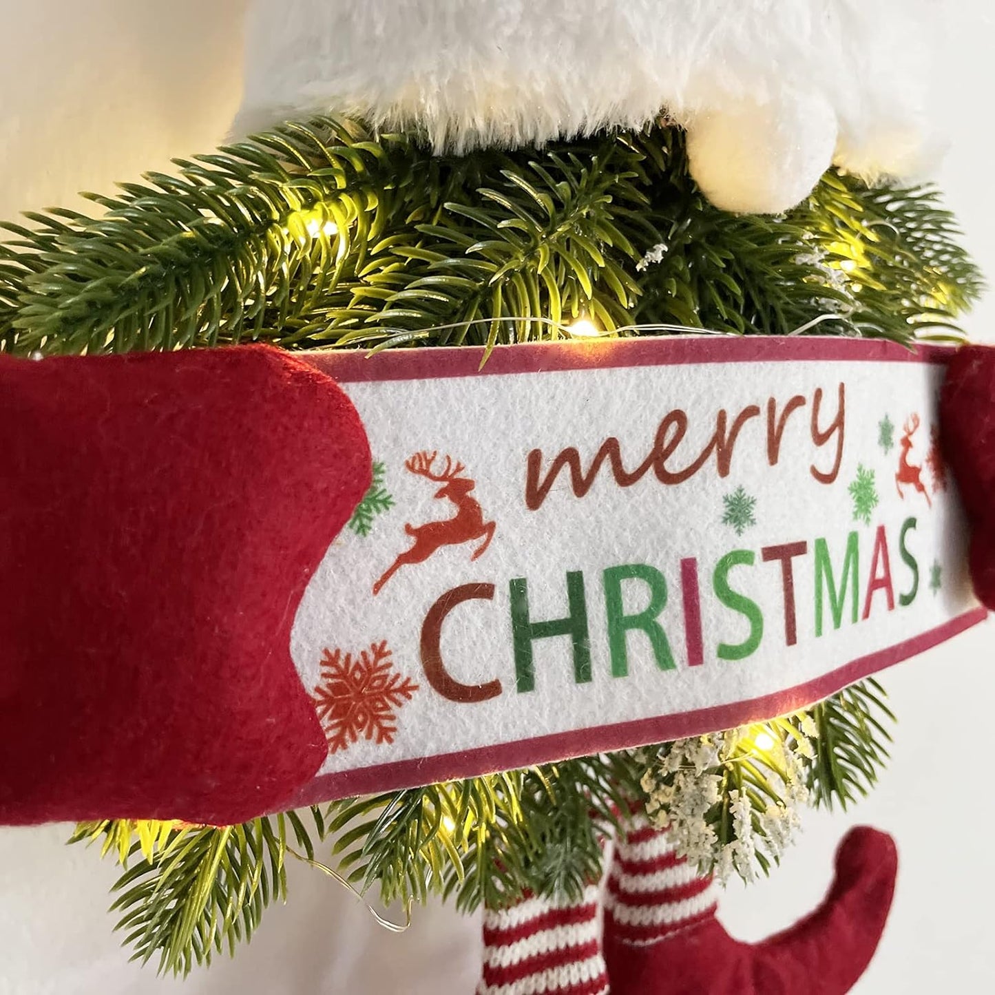 Merry Christmas Wreath with Led Lights, Santa Claus Decoration Wreaths for Front Door, Christmas Tree Decor for Windows, Showcases, Closets, Bookcases, Parties and Festivals