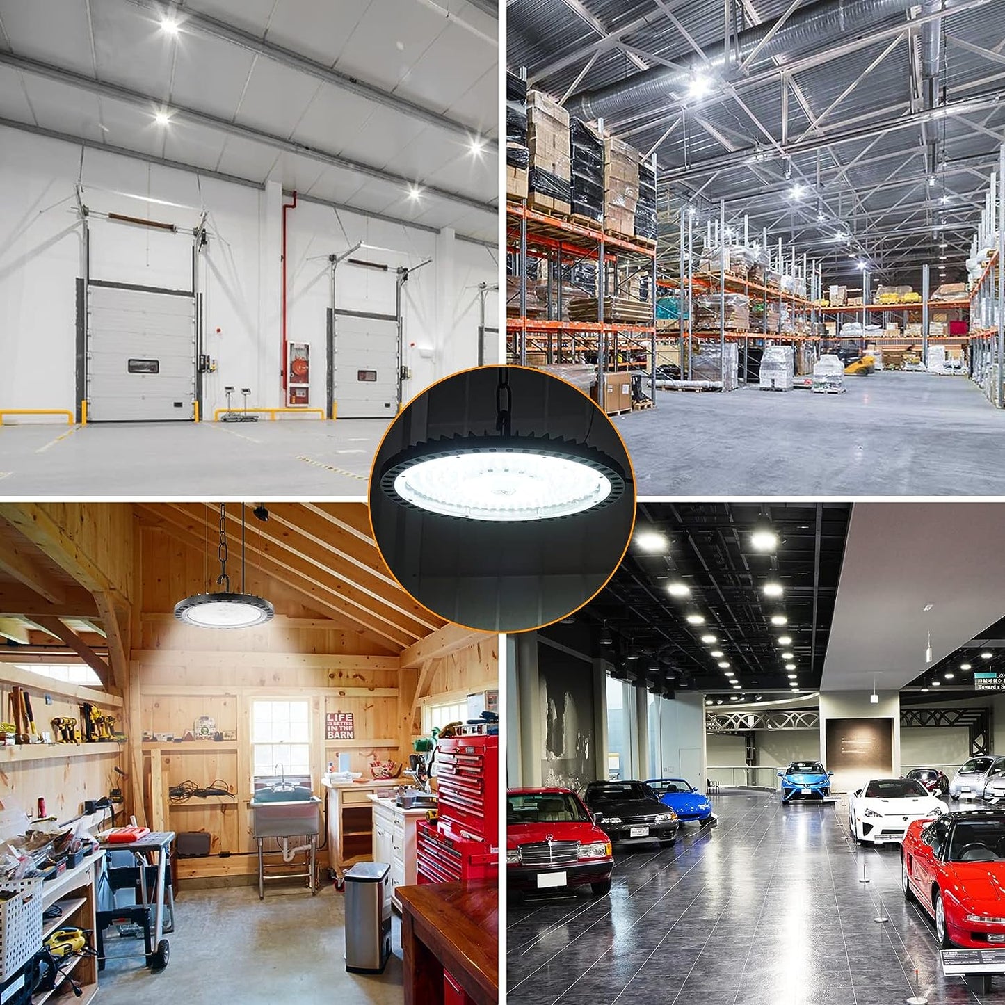 LED High Bay Light 100W,UFO High Bay LED Light with US Plug 5ft Cable,10000LM 6000K Daylight LED Commercial Shop Light,IP65 Waterproof LED Shop Light,Bay Lighting for Warehouse, Workshop, Garage