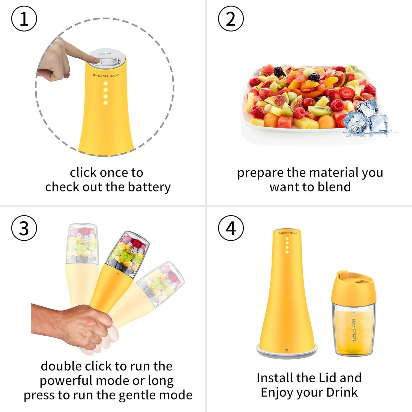 Portable Blender, Personal Blender with USB Rechargeable Mini Juicer Mixer, 15Oz Personal Size Blender for Smoothies and Shakes Mini Blender Mixer Travel 380ML, Fruit Juice, Milk