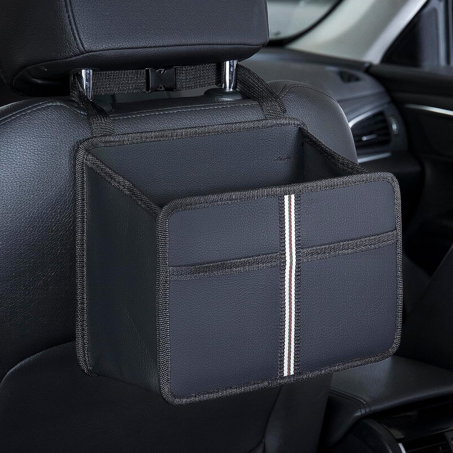 Hanging Car Seat Organizer Backseat Car Organizer Bag Premium PU Leather Car Seat Back Organizer Ultra-Durable Foldable Multifunction Car Backseat Organizer for Kids & Adults - Small