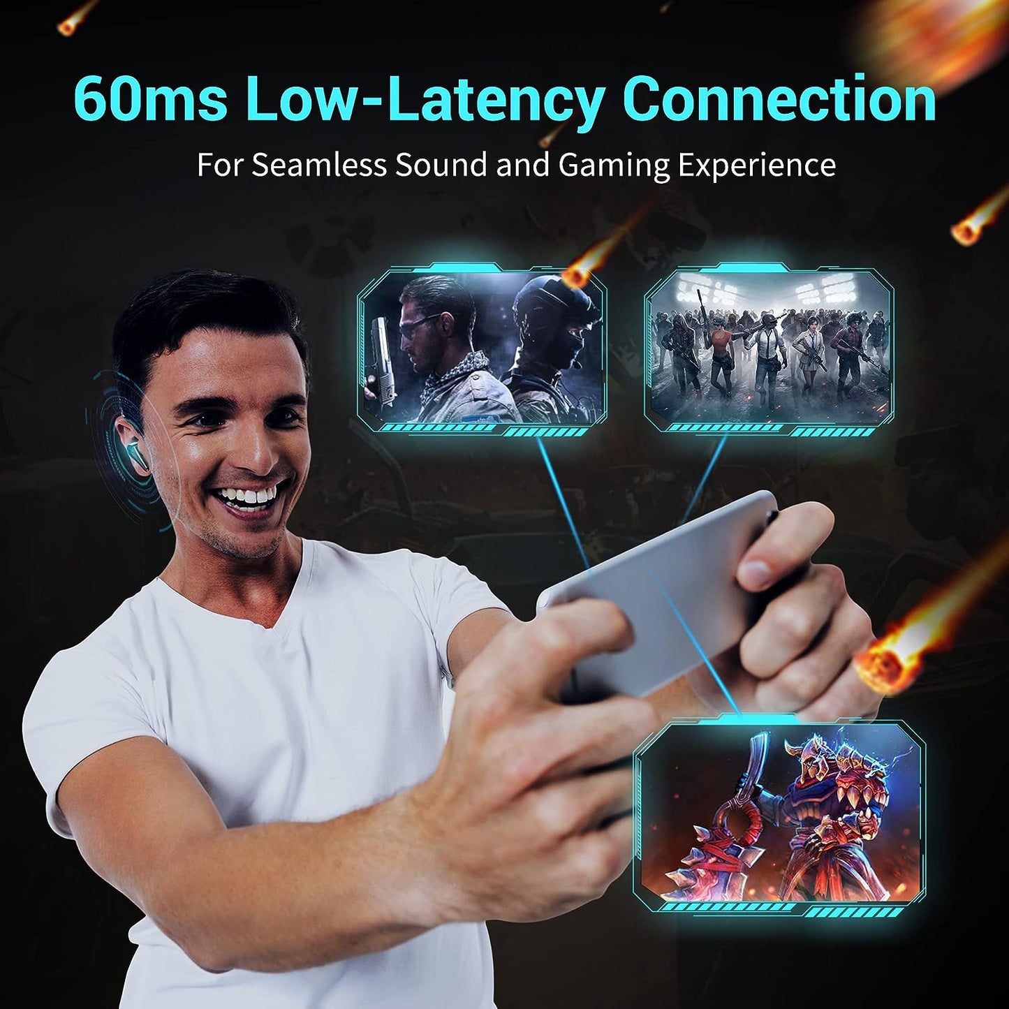 Wireless Earbuds Noise Cancel,48 Hours Playtime Low latency Gaming Earbuds 5.3 Bluetooth Headphone IPX5 Waterproof Immersive Deep Bass Bluetooth Earbuds Compatible with Apple & Android&PS4/PS5