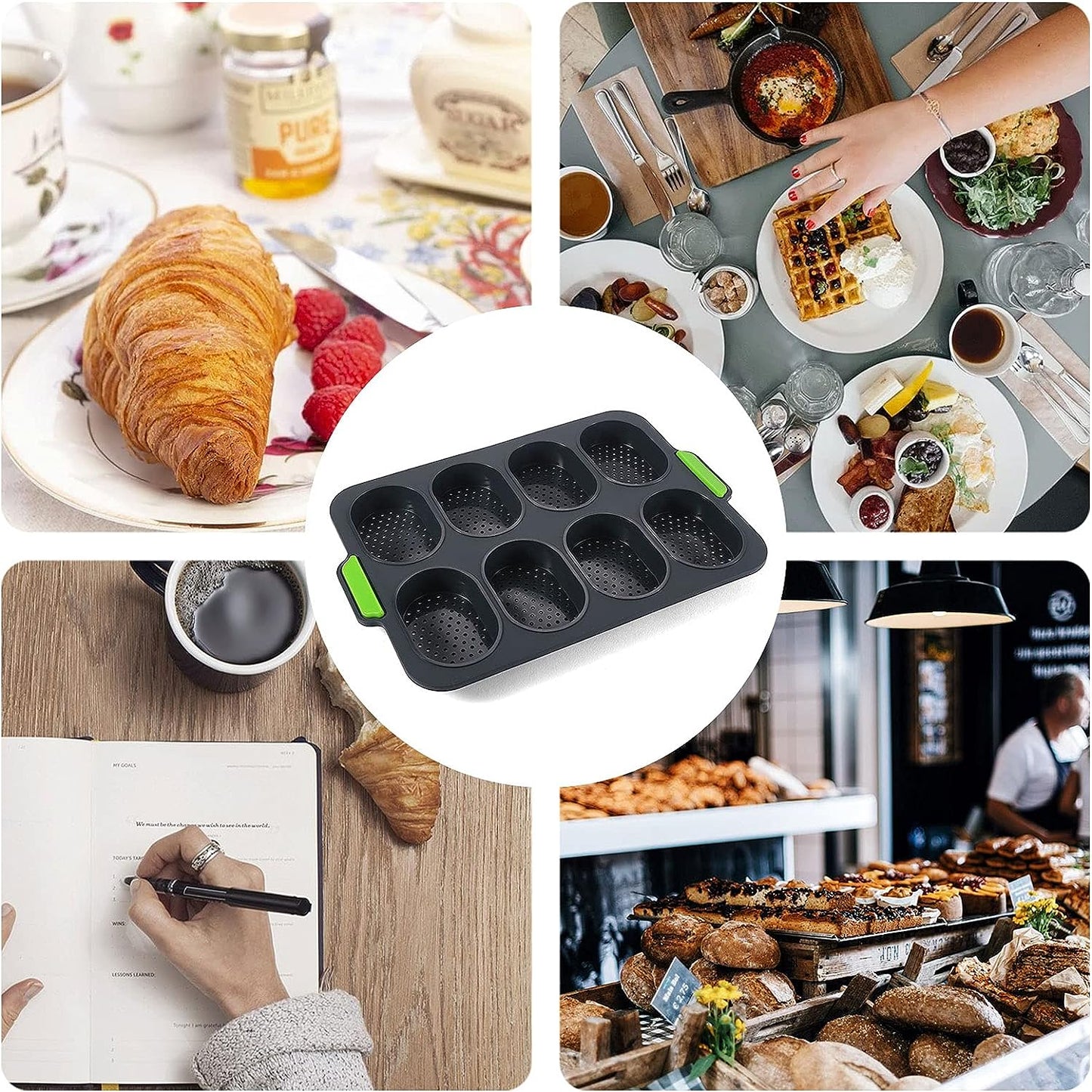 Bread Pans for Baking,Silicone Baguette Pan, Non-Stick French Bread Baking Pan,Hot Dog Bun Mold,Hamburgers Bun Pan,Cake Cooking,Bread Pans for Homemade Bread (Black)