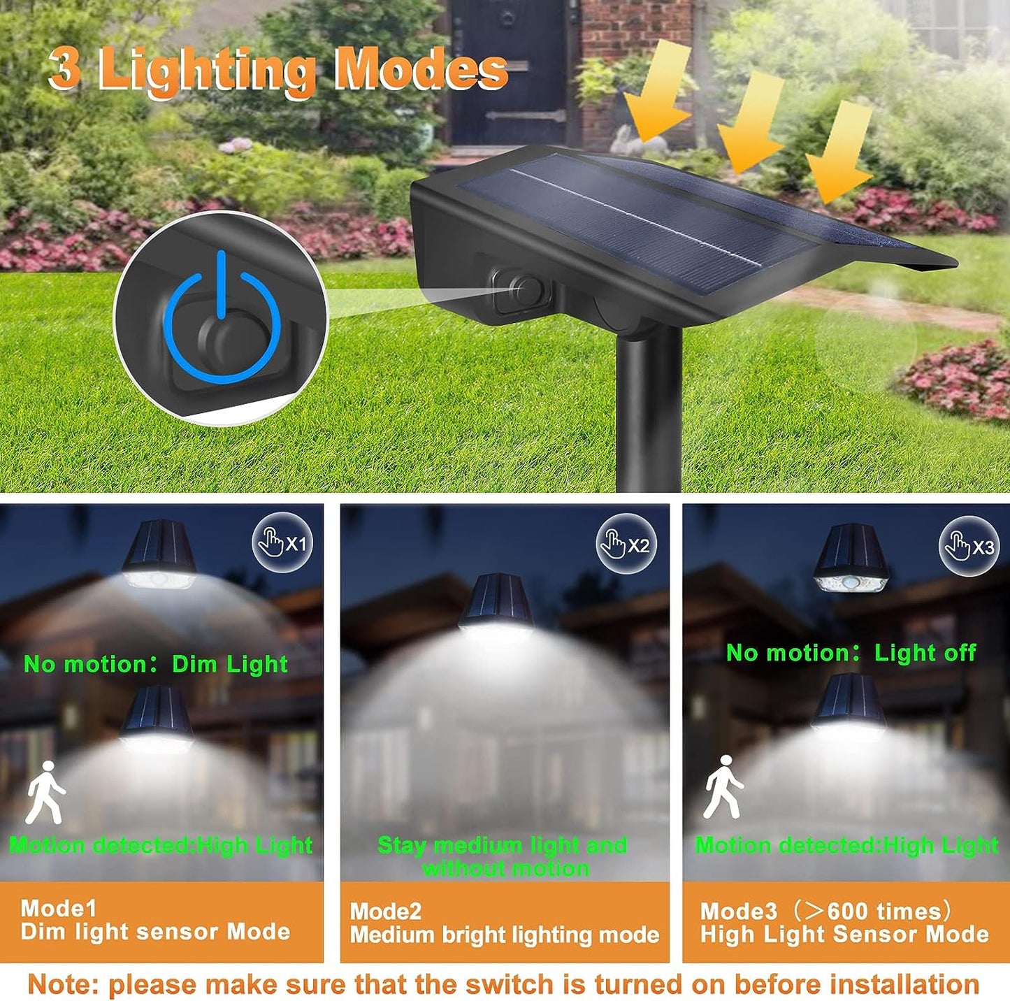 Solar Spot Lights Outdoor Motion Sensor, Bright LED Motion Sensor Outdoor Lights, IP68 Waterpoof Solar Landscape lights, 3 Lighting Mode 2-in-1 Garden Lights for Yard Driveway Walkway Wall(2 Pack)