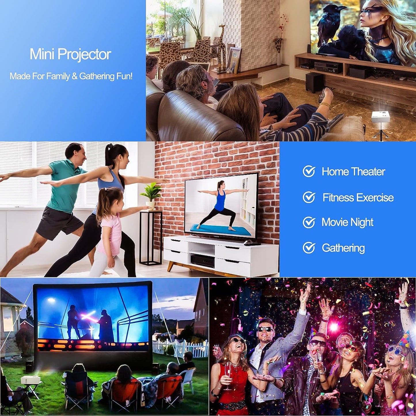 Ysametp Mini Projector, 1080P Full HD Supported 180” Screen Video Projector, 11000Lux Home Theater Movie Projector Compatible with TV Stick HDMI VGA USB AV PC TF Android/ iPhone