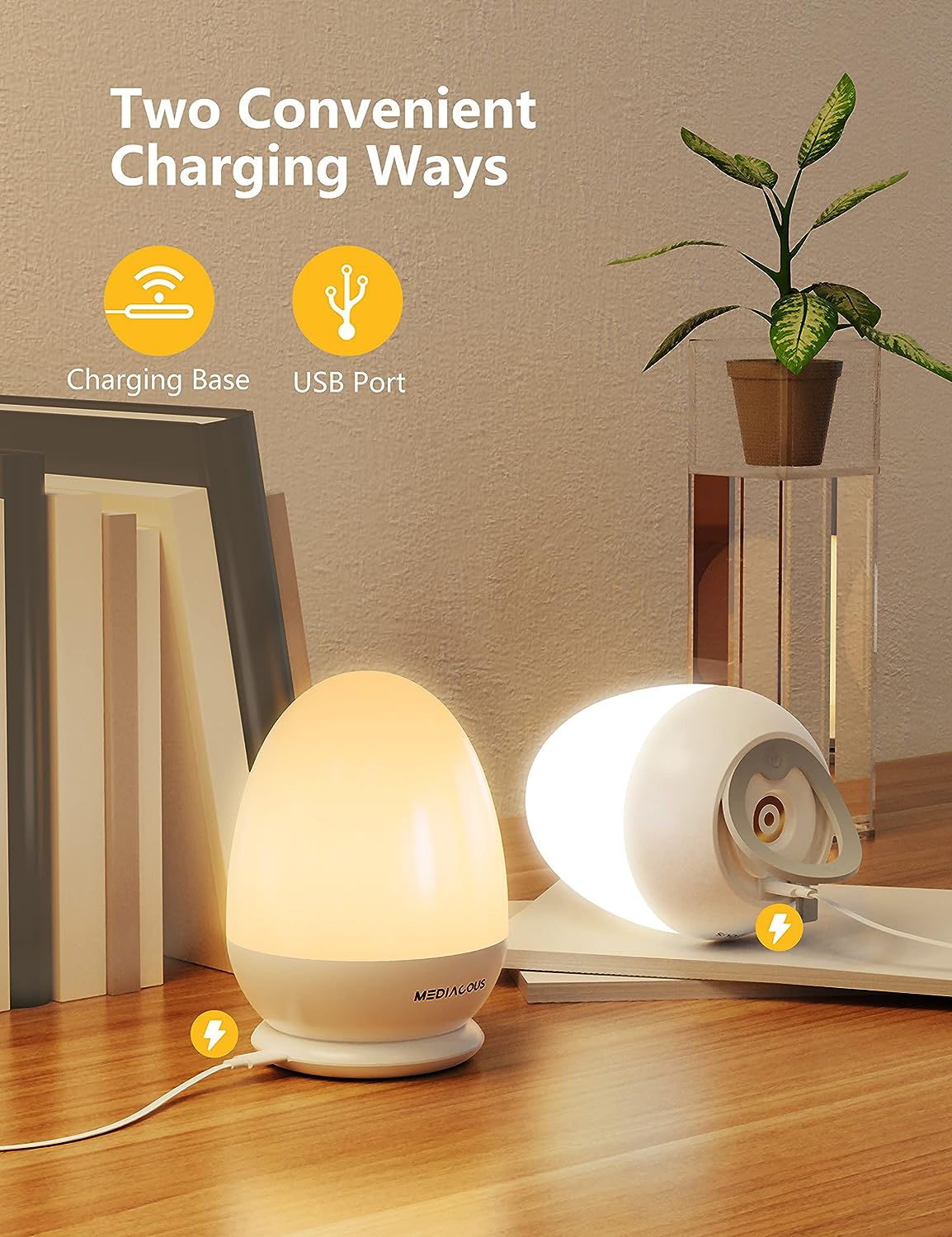 Night Lights for Kids Room, Baby Night Light with Stable Charging Pad, Dimmable Kids Night Light with 1H Timer & Touch Control, ABS+PC LED Egg Lamps for Breastfeeding, Up to 200H