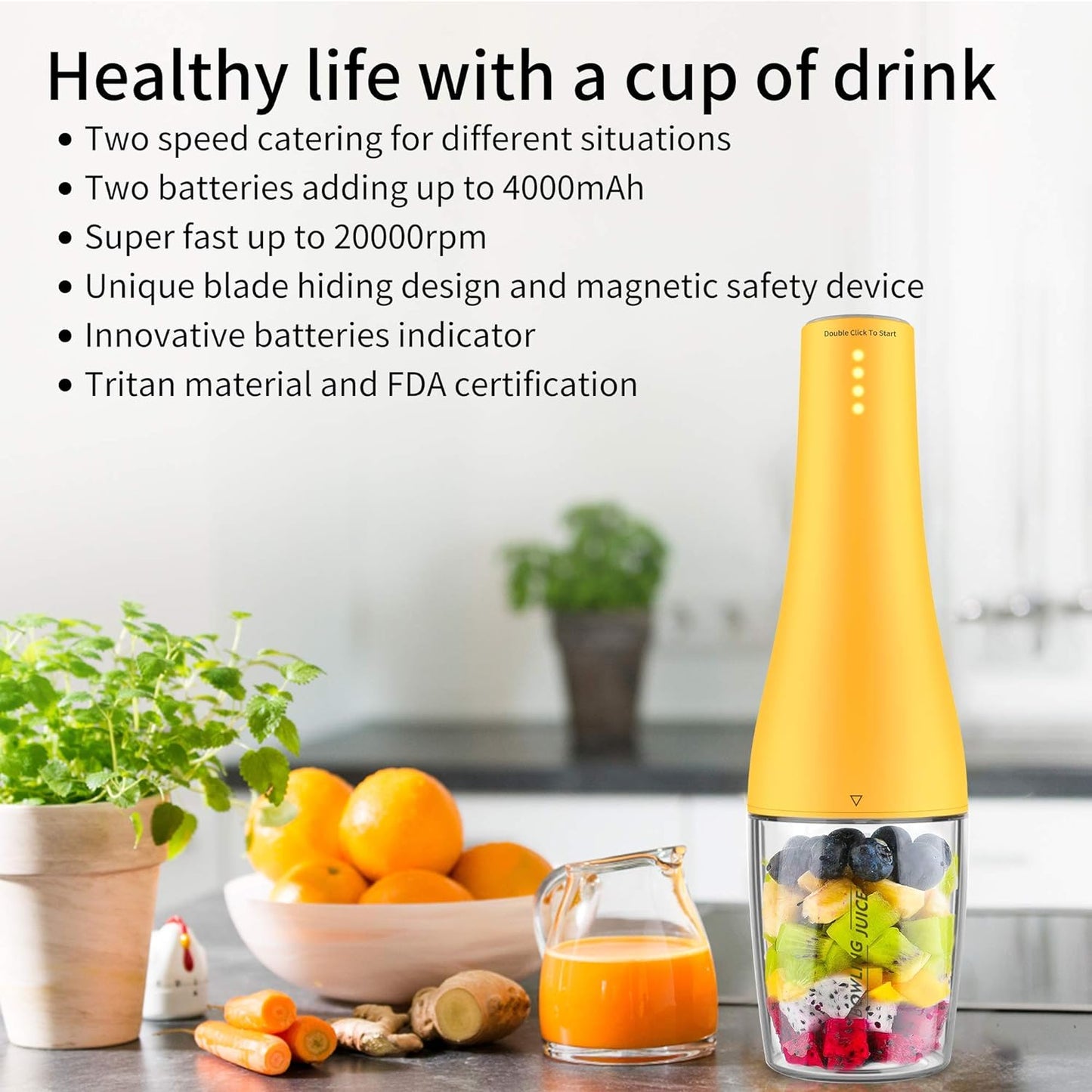 Portable Blender, Personal Blender with USB Rechargeable Mini Juicer Mixer, 15Oz Personal Size Blender for Smoothies and Shakes Mini Blender Mixer Travel 380ML, Fruit Juice, Milk