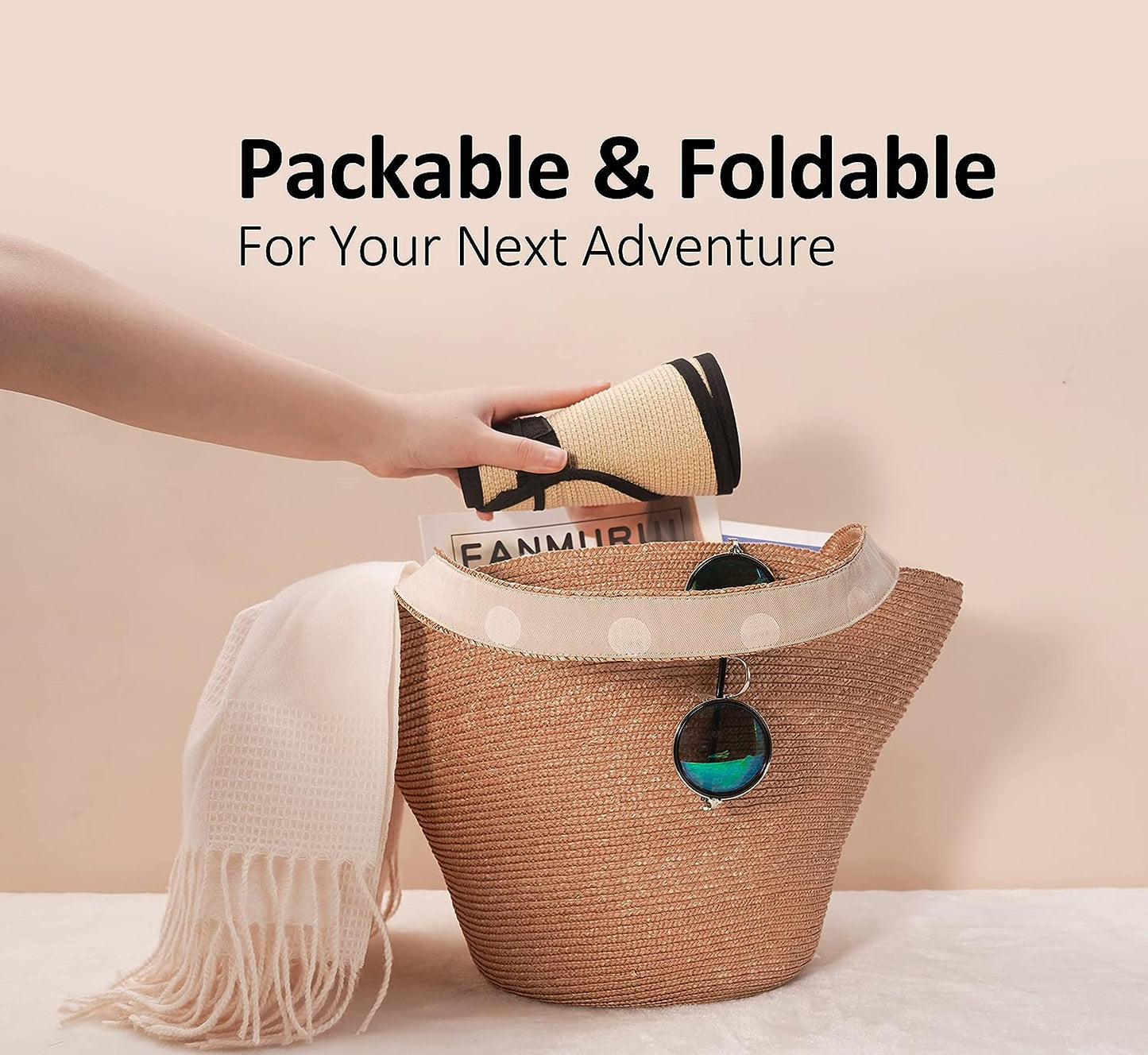 Sun Visor Hats for Women, Women's Summer Ponytail Foldable Straw Beach Hat with UPF 50+