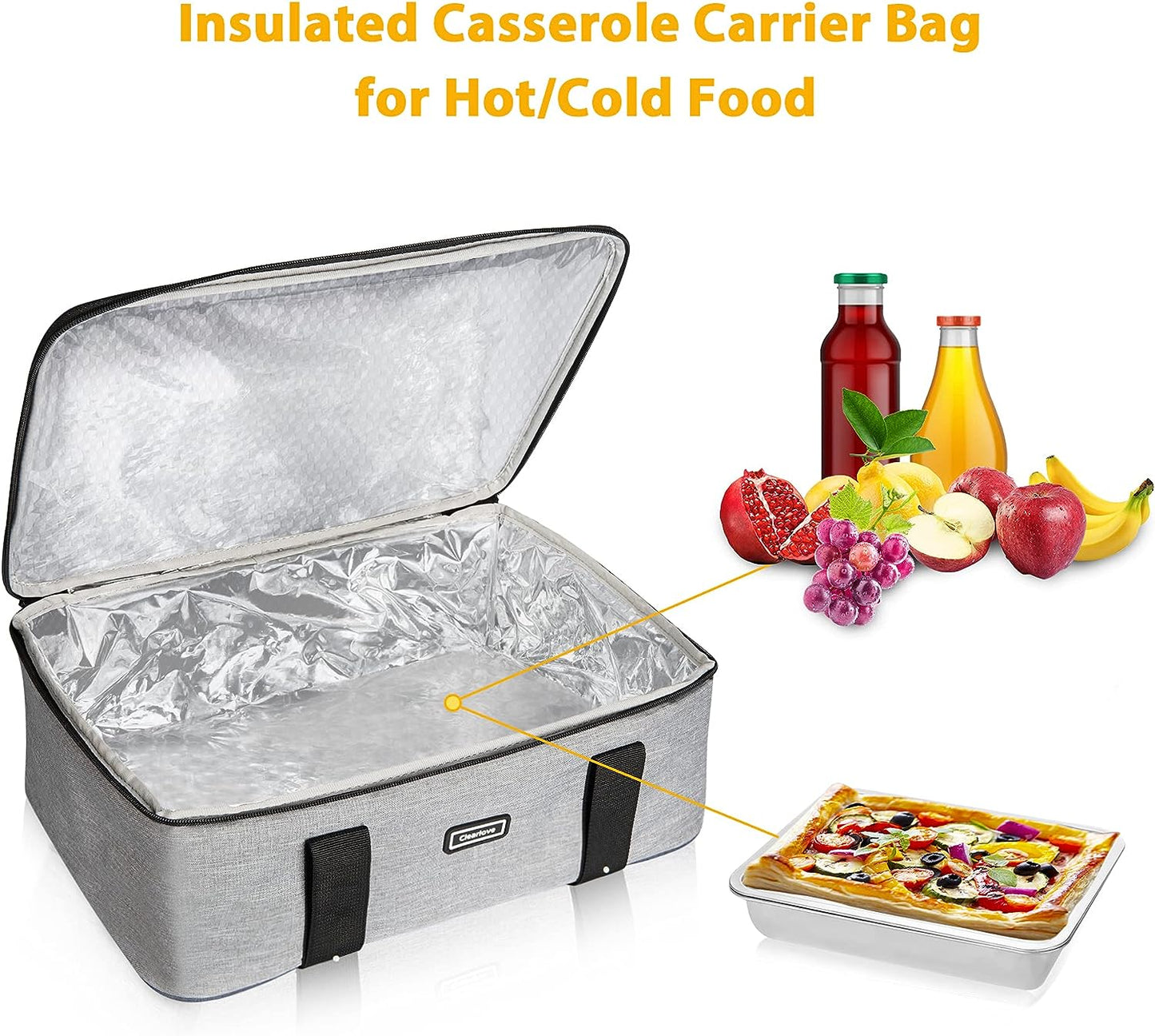 Isulated Lunch bag Insulated Casserole Carrier for Picnic Potluck Beach Day Trip Camping Hiking Cooler Bag Gray Tote