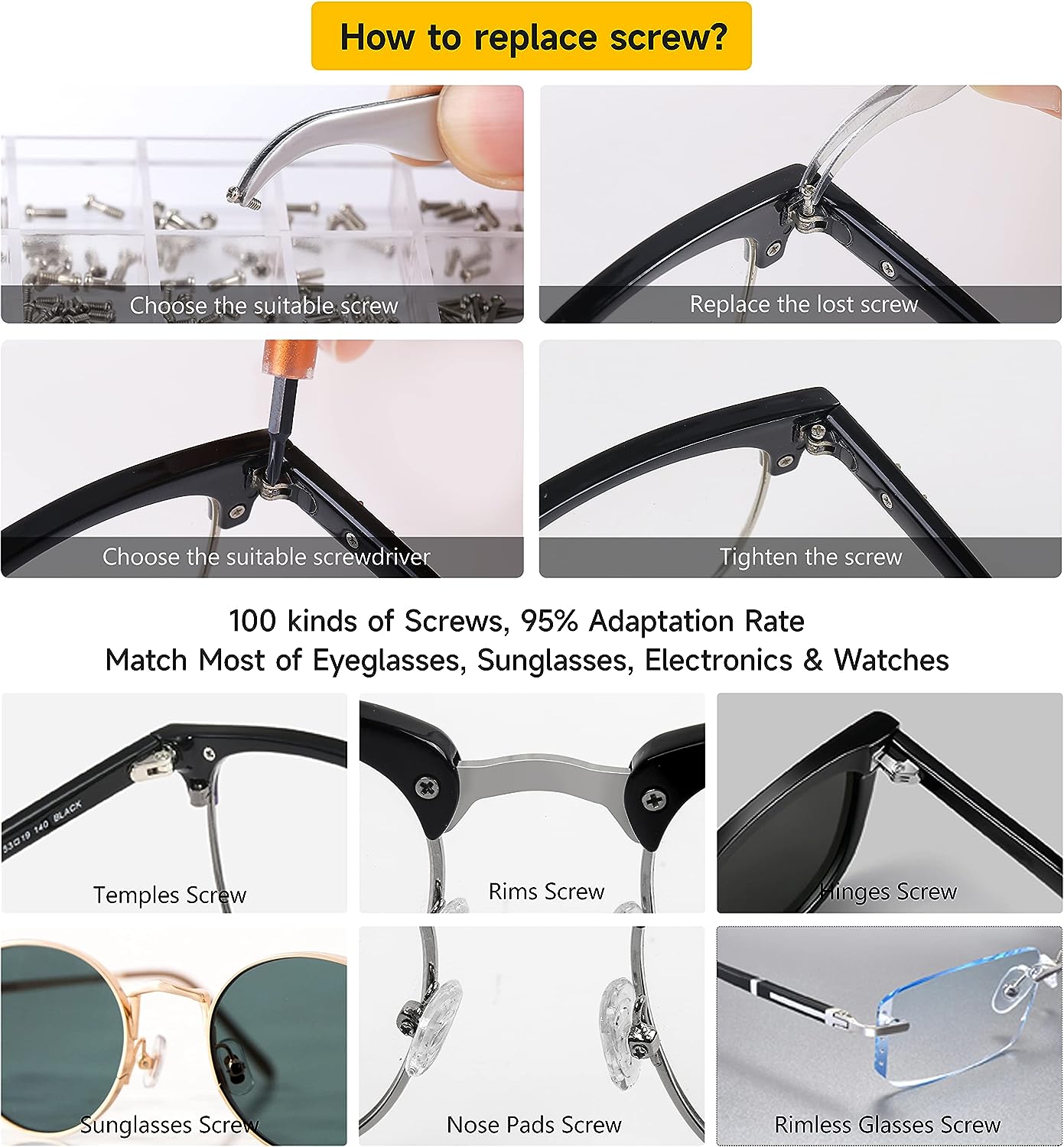 Upgraded All-in-One Magnetic Eyeglass Repair kit with Magnifying Glass, Repair Tool Kit with 12 Interchangeable Screwdriver Bits, Nose Pads, Screws and Tweezer for Eyeglass, Sunglass, Watch, Laptop