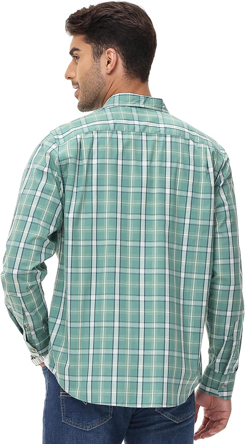 Regular Fit Casual Plaid Shirt for Men Cotton Long Sleeve Button Down Checked Shirts with Pocket