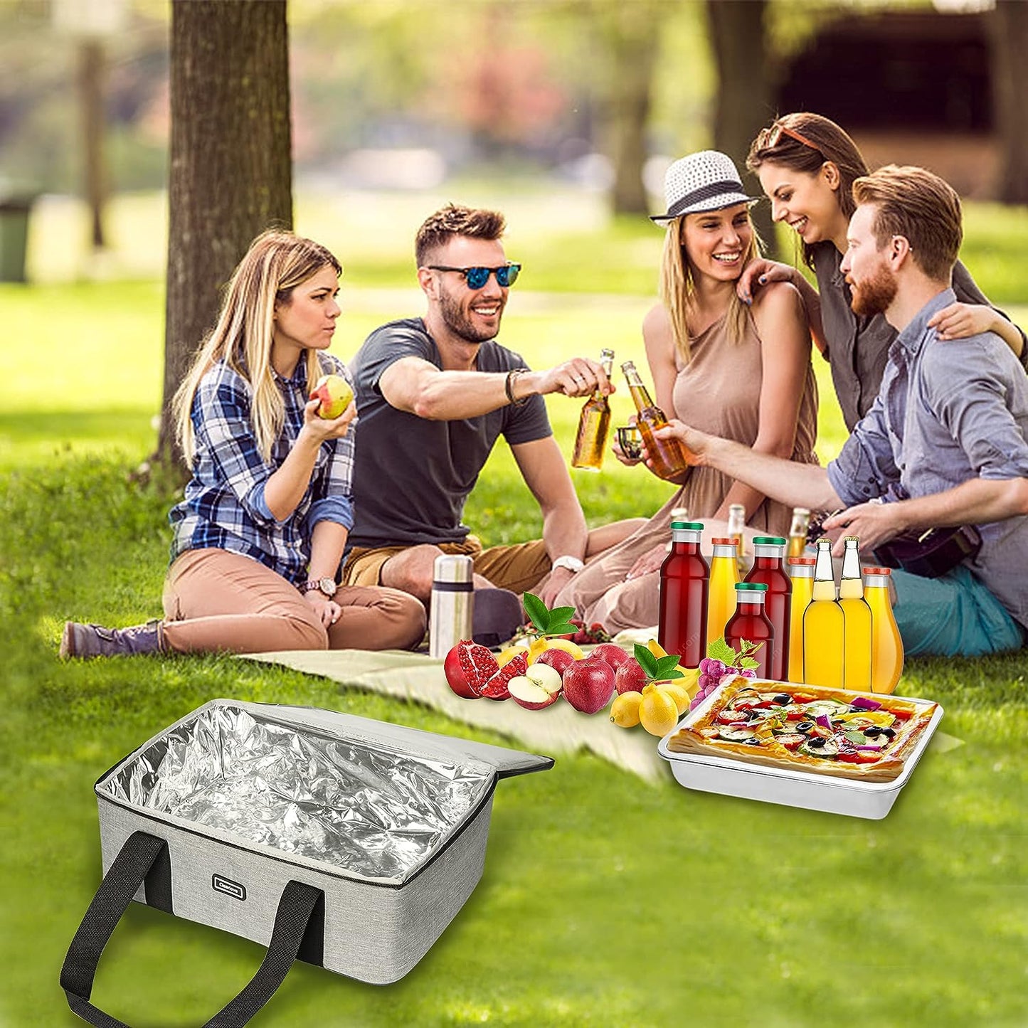 Isulated Lunch bag Insulated Casserole Carrier for Picnic Potluck Beach Day Trip Camping Hiking Cooler Bag Gray Tote