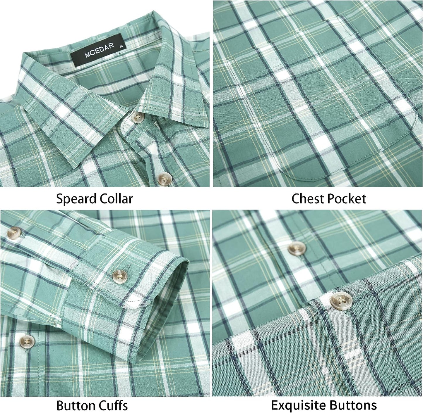 Regular Fit Casual Plaid Shirt for Men Cotton Long Sleeve Button Down Checked Shirts with Pocket