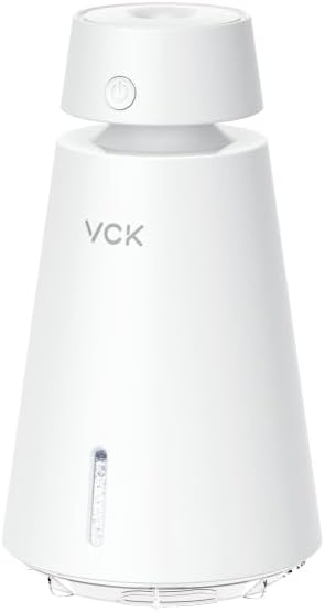 Portable Mini Humidifier, VCK 600ml Small Cool Mist Humidifier,USB Personal Desktop Humidifier with Colorful Night Light for Plants, Office, Car,Room,Bedroom,Travel,2 Mist Modes, Super Quiet, White