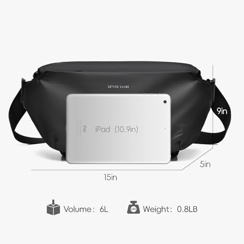 Seektop 6L Waterproof Sling Bag for Men, Expandable Crossbody Backpack with Magnetic Buckle & Luggage Strap, Lightweight for Travel, Gym, Work