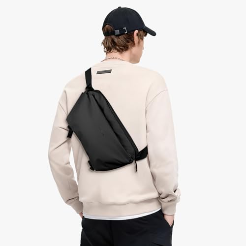 Seektop 6L Waterproof Sling Bag for Men, Expandable Crossbody Backpack with Magnetic Buckle & Luggage Strap, Lightweight for Travel, Gym, Work
