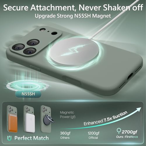 FireNova Magnetic for iPhone 17 Pro Case, Compatible with MagSafe, [Integrated Silicone Camera Control Button] [Camera Protection] Anti-Scratch Microfiber Lining Phone Case, 6.3", Calke Green
