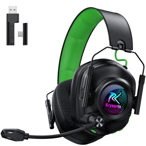 Wireless Gaming Headset with Noise Canceling Microphone for PC, PS5, PS4, Switch, Mac, 2.4 GHz Wireless & Bluetooth 5.4 Gaming Headphones, Cool RGB Lighting, 50Hr Battery, 50mm Drivers(Deep Green)