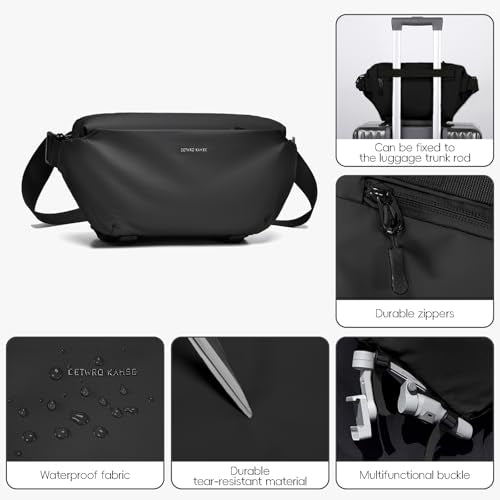 Seektop 6L Waterproof Sling Bag for Men, Expandable Crossbody Backpack with Magnetic Buckle & Luggage Strap, Lightweight for Travel, Gym, Work