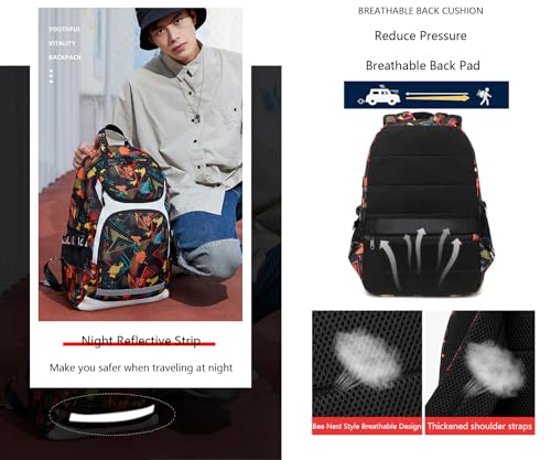 American Football Player 26 Multifunction Rugby Backpack Travel Laptop Daypack Night Reflective Strip Fans Bag (R - Pattern 3)