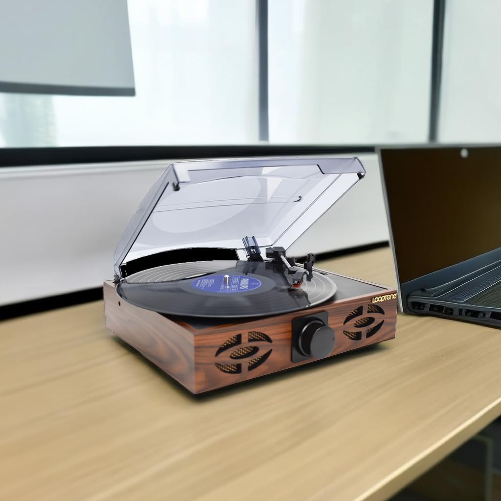 3 Speed Vinyl Record Player Wooden Turntable with RCA Line Out and USB Output for Recording