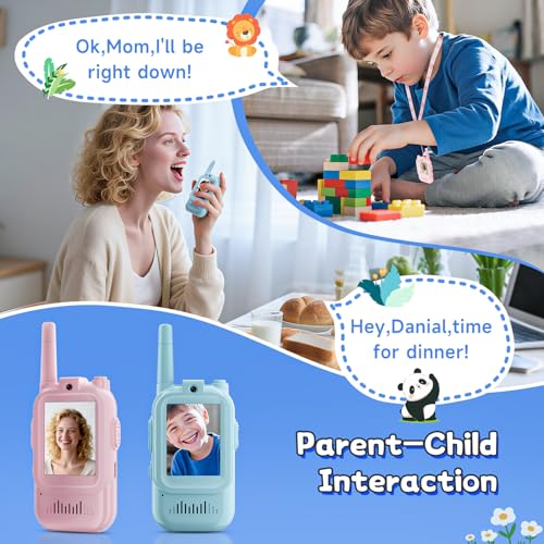 Kids Video Walkie Talkies, 2 Pack Long Range Walkie-Talkie for Kids, Rechargeable Video Call Toys for Indoor, Camping, Hiking, Travel, Christmas Birthday Gift for Boys Girls Age 3-5 (Blue/Pink)
