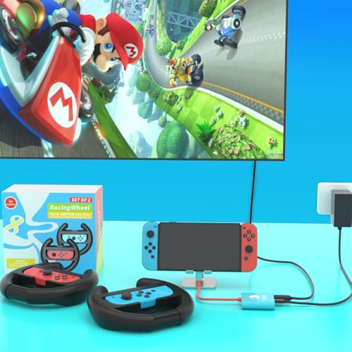 Switch Steering Wheel for Nintendo Switch, Racing Wheel to Play Mario Kart 8 Deluxe Compatible with JoyCon, Nintendo Switch 1 Accessories Gift for Mario Kart - 2 Pack Switch Wheels