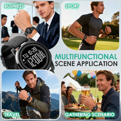Men Digital Watch Thin Sports Waterproof Outdoor LED Screen Large Face Wrist Watches for Men with Back Light Alarm Date Stopwatch