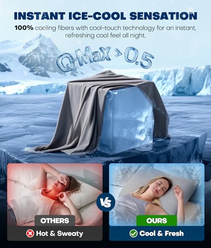 Ultra-Chill Cooling Pillowcase Set of 2 for Hot Sleepers, Softer Than Silk Pillow Cases for Protecting Hair & Skin, Breathable Bed Pillow Covers w/Zipper, Gifts for Women Men (Light Gray, Standard)