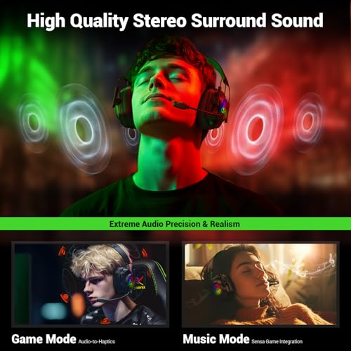 Wireless Gaming Headset with Noise Canceling Microphone for PC, PS5, PS4, Switch, Mac, 2.4 GHz Wireless & Bluetooth 5.4 Gaming Headphones, Cool RGB Lighting, 50Hr Battery, 50mm Drivers(Deep Green)