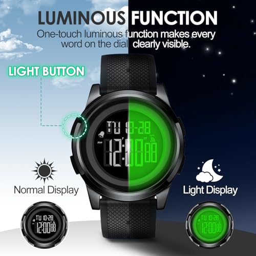 Men Digital Watch Thin Sports Waterproof Outdoor LED Screen Large Face Wrist Watches for Men with Back Light Alarm Date Stopwatch