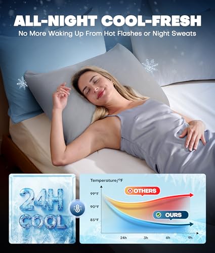 Ultra-Chill Cooling Pillowcase Set of 2 for Hot Sleepers, Softer Than Silk Pillow Cases for Protecting Hair & Skin, Breathable Bed Pillow Covers w/Zipper, Gifts for Women Men (Light Gray, Standard)