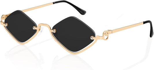 TYA Retro Y2k Sunglasses for Women Men,Trendy Semi-Rimless Sun Glasses Irregular Narrow Gold Sunnies UV400