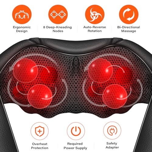Neck Massager with Heat, Back Massager Deep Tissue, Electric 3D Kneading Massage Pillow for Pain Shiatsu Back and Shoulder Massager, Birthday Christmas Gift for Women Men Dad Mom