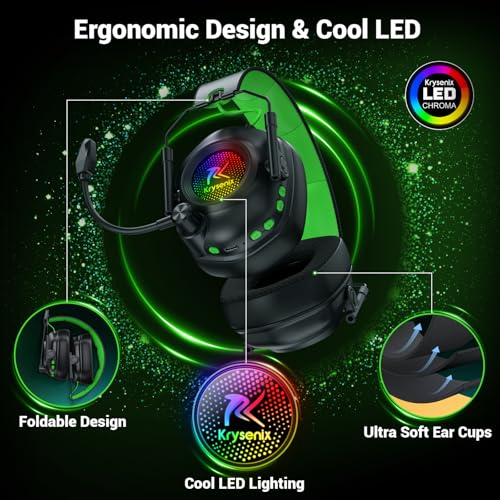 Wireless Gaming Headset with Noise Canceling Microphone for PC, PS5, PS4, Switch, Mac, 2.4 GHz Wireless & Bluetooth 5.4 Gaming Headphones, Cool RGB Lighting, 50Hr Battery, 50mm Drivers(Deep Green)