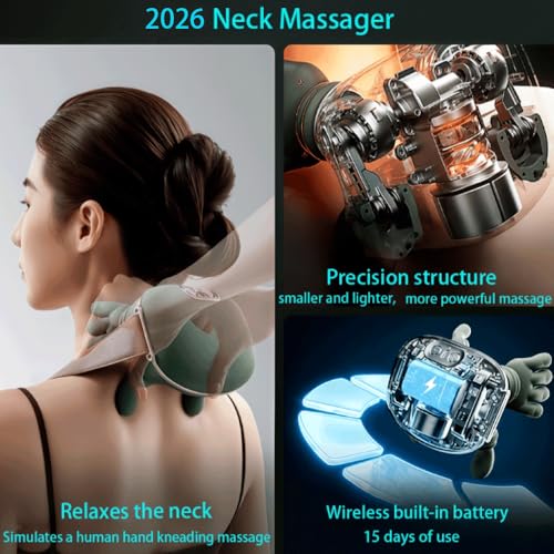Neck Massager with Heat,shiatsu Neck and Shoulder Massager,masajeador de espalda y Cuello Neck and Back Massager for Pain Relief deep Tissue Massage-2026 (Upgraded Version) Green.