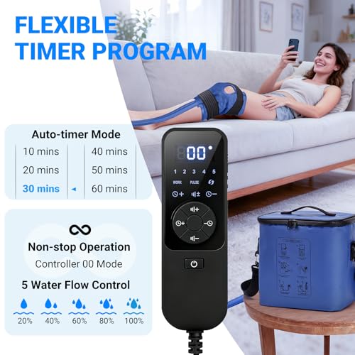 Cold Therapy Machine, Portable Ice Machine for Knee After Surgery, Programmable Knee Replacement Recovery System, Cryotherapy for Post Surgery Recovery Sports Injuries, Reduce Swelling, Blue