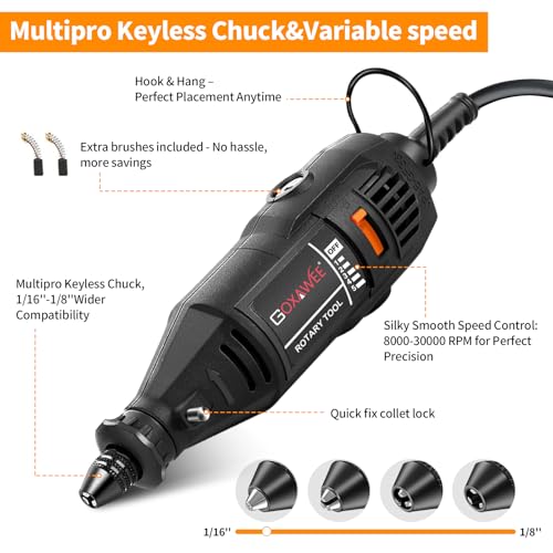 GOXAWEE Rotary Tool Kit with MultiPro Keyless Chuck and Flex Shaft -140pcs Accessories Variable Speed Electric Drill Set for Handmade Crafting Projects and DIY Creations