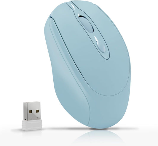 Wireless Mouse, Computer Mice with Bluetooth 5.2 & 2.4G Dual Mode Connectivity, Ergonomic Optical Mouse for Laptop/PC/iPad/MacBook Pro/Air,Bluetooth Mouse with Rechargeable Battery (Blue)