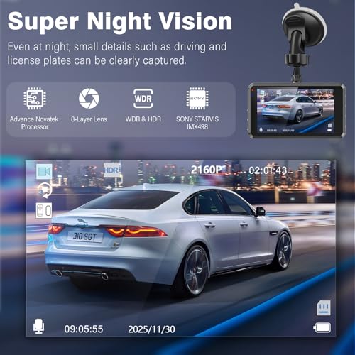 Miden S7 4K Dash Cam Front and Rear, 64G SD Card,2160P+1080P FHD Dual Dash Camera for Cars,176°+160° Wide Angle,3.2'' IPS Screen Dashcam,Loop Recording,G-Sensor,WDR,24H Parking Monitor,Night Vision