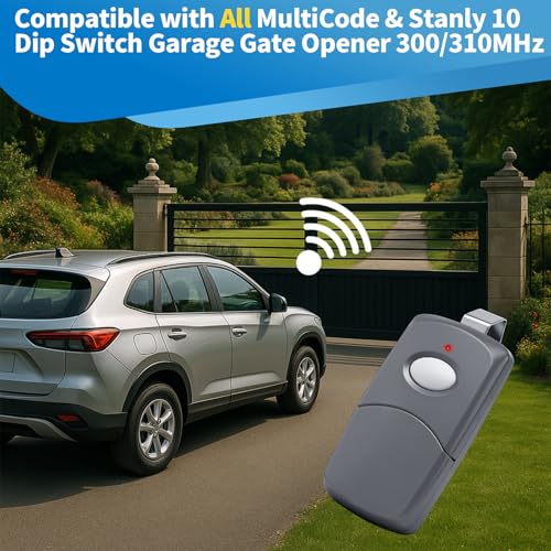 2 for 10 Dip Switch Multicode & Stanley Gate Opener Remote 300MHz & 310MHz,Compatible with 10 Digit Multicode Gate Opener,for Multi code Garage Door Opener Remote 3089 1050,Gate Remote Control Clicker