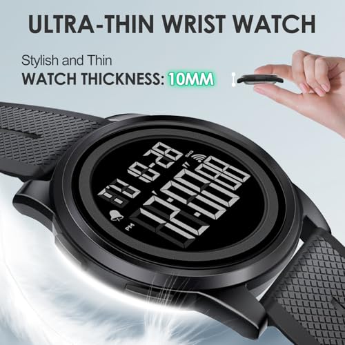 Men Digital Watch Thin Sports Waterproof Outdoor LED Screen Large Face Wrist Watches for Men with Back Light Alarm Date Stopwatch