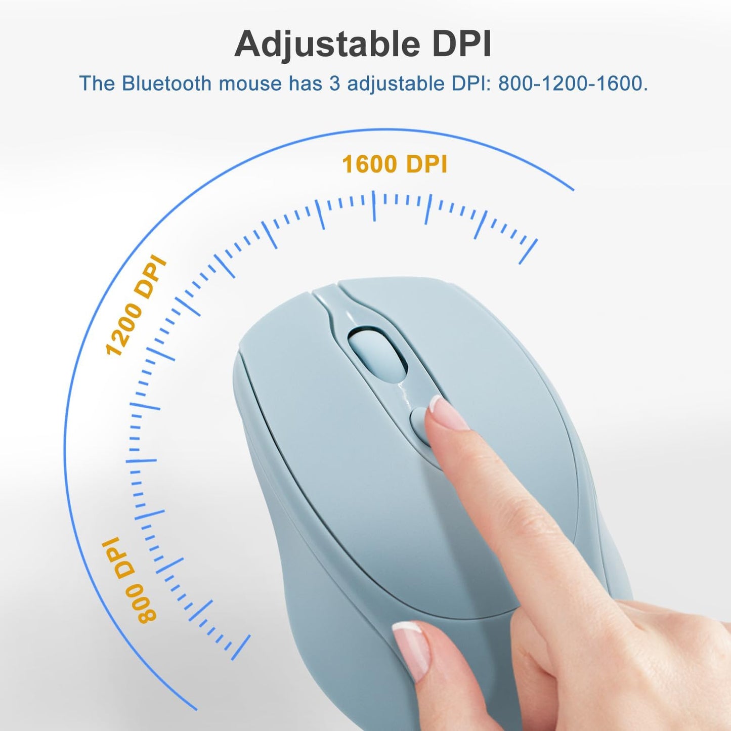 Wireless Mouse, Computer Mice with Bluetooth 5.2 & 2.4G Dual Mode Connectivity, Ergonomic Optical Mouse for Laptop/PC/iPad/MacBook Pro/Air,Bluetooth Mouse with Rechargeable Battery (Blue)
