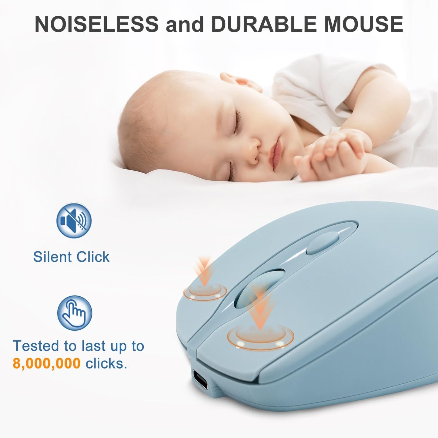 Wireless Mouse, Computer Mice with Bluetooth 5.2 & 2.4G Dual Mode Connectivity, Ergonomic Optical Mouse for Laptop/PC/iPad/MacBook Pro/Air,Bluetooth Mouse with Rechargeable Battery (Blue)
