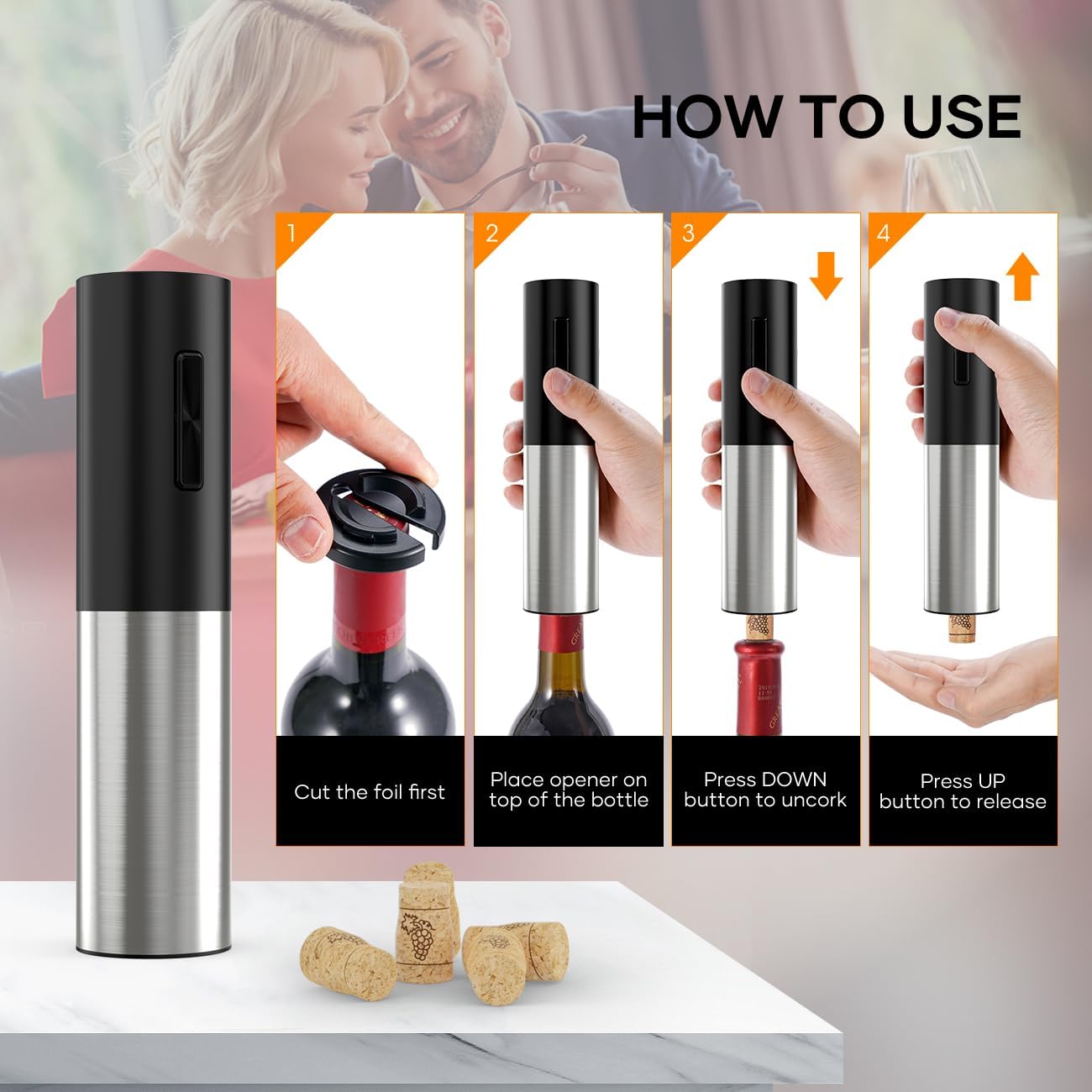 Electric Wine Opener, Wine Bottle Opener Assark Rechargeable Automotic Electric Corkscrew with Foil Cutter, Aerator Vacumm,Wine Pourer USB Charging Cable, For Home Festival Birthday Wedding Party