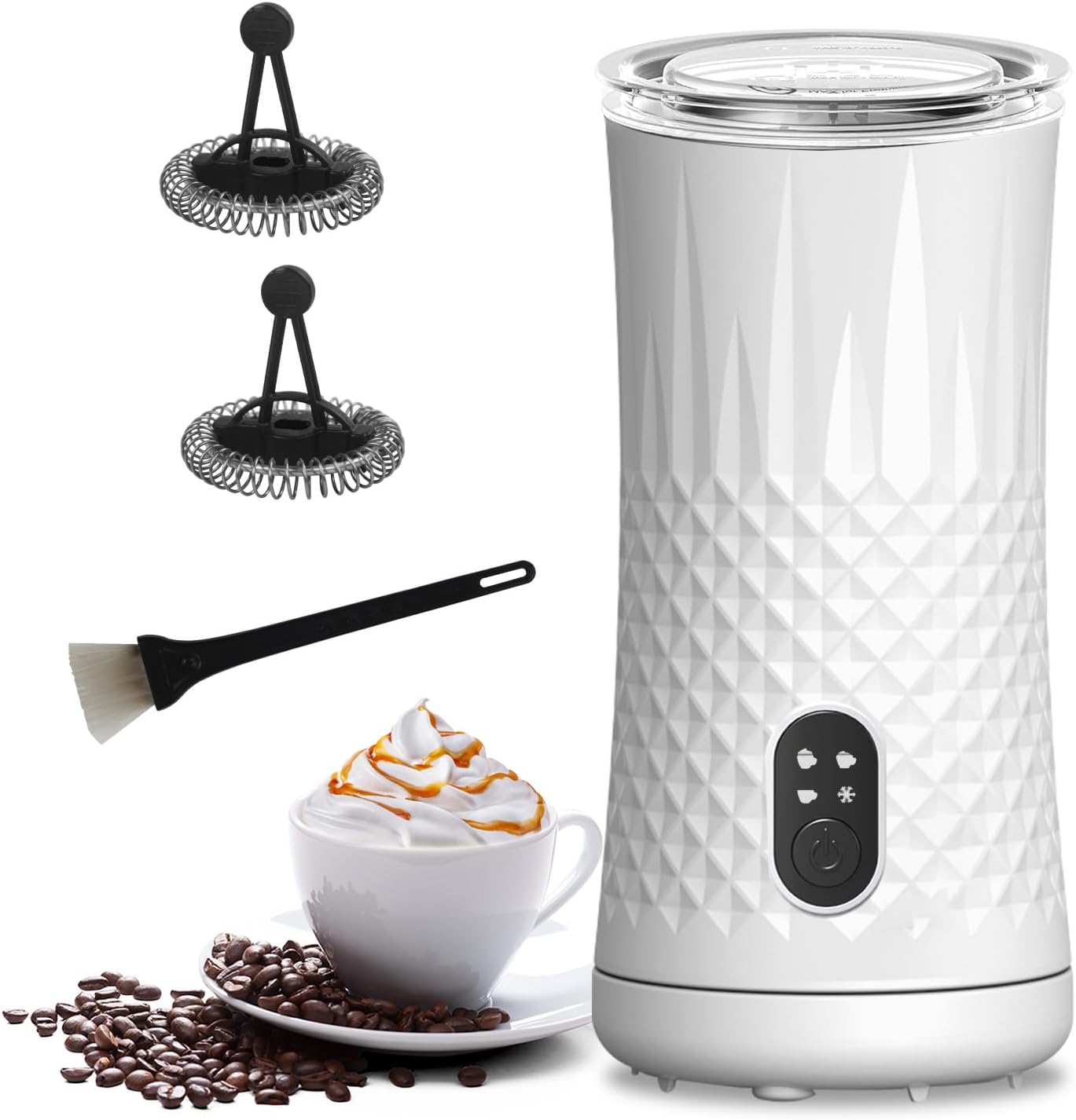 Electric Milk Frother and Steamer, 4 in 1 Automatic Milk Frother and Milk Warmer, Hot and Cold Milk Foam Maker for Coffee, Latte, Cappuccino Silent Operation (White)