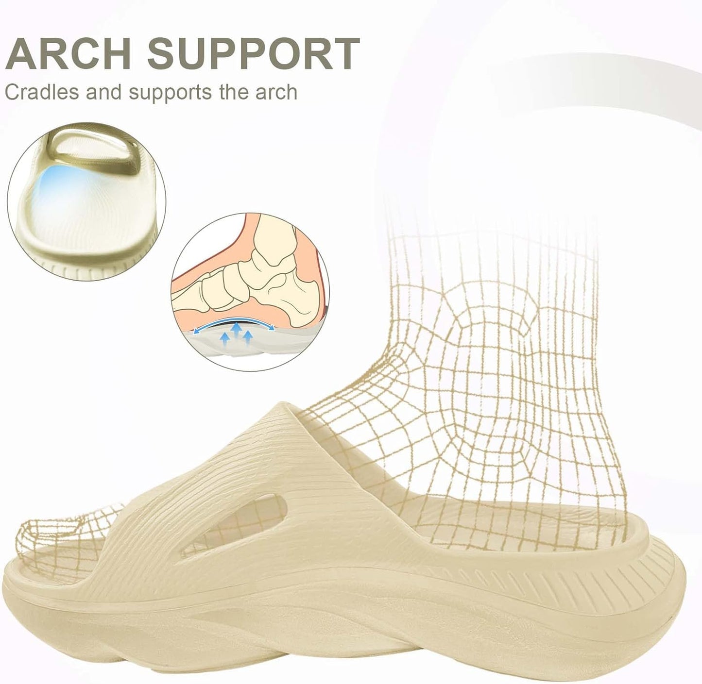 size 7 Recovery Slides for Men and Women - Orthopedic Sandals with Arch Support & Thick Cushion, Plantar Fasciitis Slippers, Lightweight Non-Slip Slides for Post-Workout Recovery