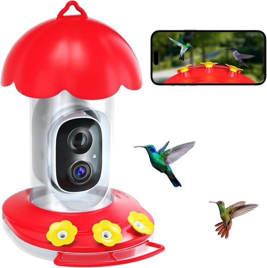 Hummingbird Feeder with Camera, Bird Watching Camera with Ant Moat, Bee Proof, AI Identify Bird Species, Instant Notifications, Ideal Present for Bi rd Lovers(20 Ounces)