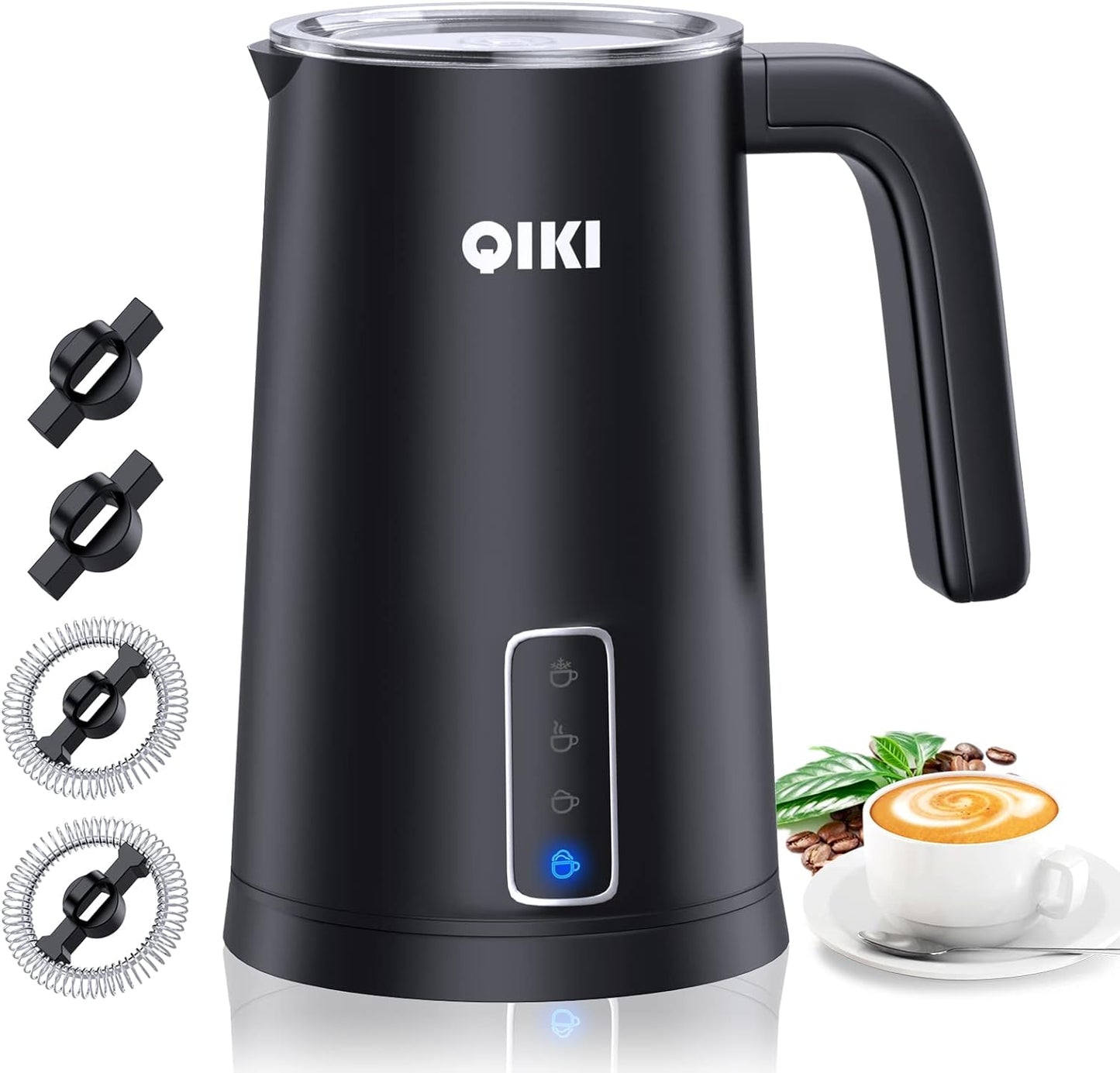 Milk Frother, 4-in-1 Multifunction Electric Milk Steamer, Automatic Hot & Cold Foam Maker and Milk Warmer for Latte with 4 Whisks, Perfect Froth Foam for Coffee, More, and Espresso, Black